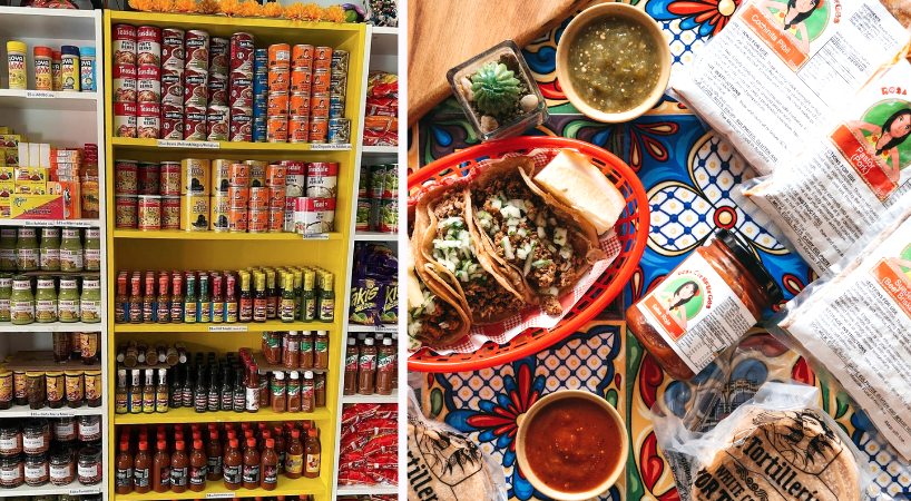 Mexican products and mexican food on a table