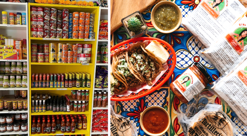 Mexican products and mexican food on a table